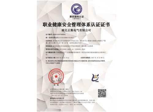 职业健康安全管理体系认证证书中文
